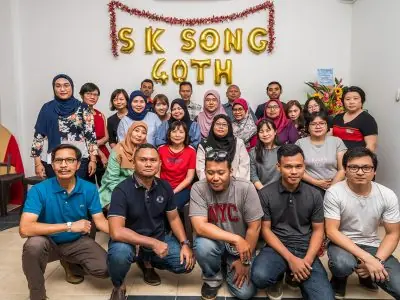 Panoramic view of city skyline from office window