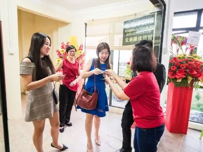 Spacious law office lobby with marble reception desk